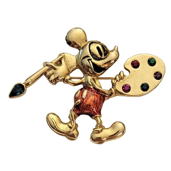 Disney 1928 Brand Mickey With Paint Brush Rhinestone Palette Pin, Signed E881 - Picture 9 of 9
